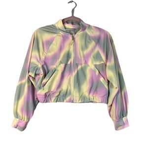 ATHLETA GIRL GOOD DAYS BOMBER Med 8-10 Green Lily Pond Yellow Retail Price $95